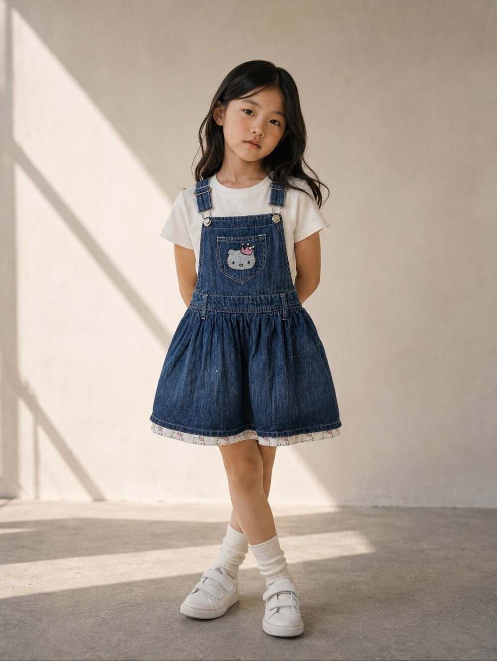 H&M Hello Kitty Denim Overall Dress Size 6-7Y Blue Jean Pinafore Jumper Sanrio